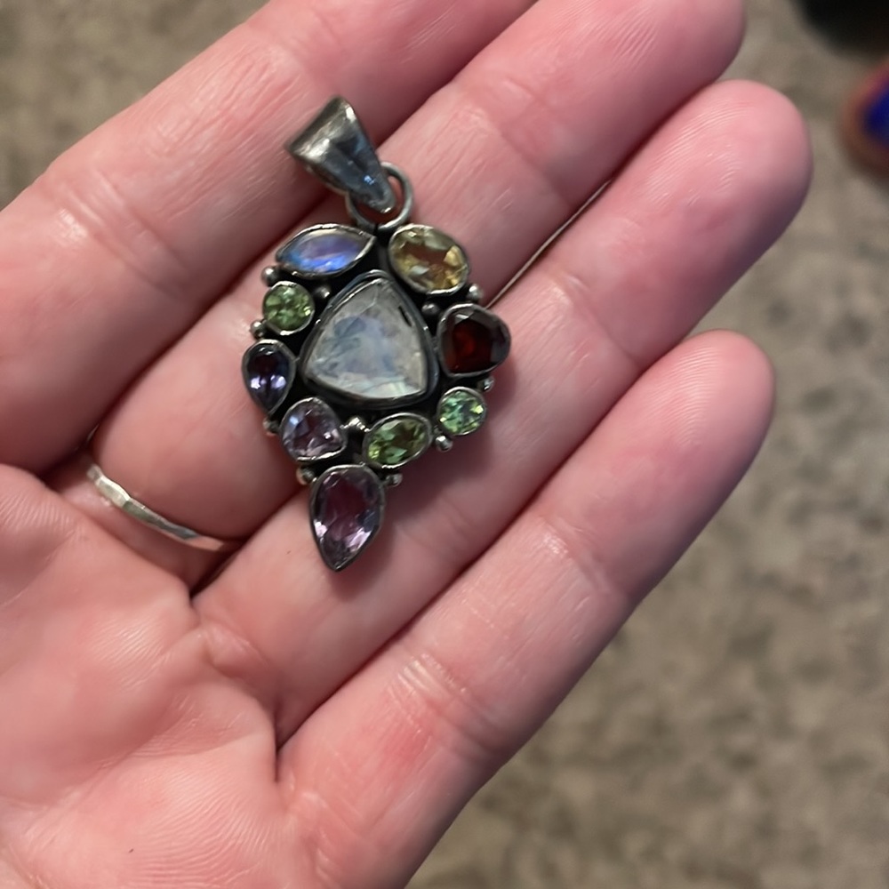 Large Sterling Silver Multi Stone, Multicolored P… - image 7